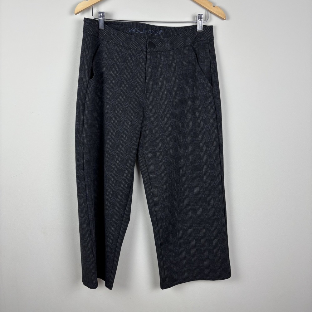 Jag Jeans Wide Leg Pants Womens 12 /31 Black Gray Plaid Mid Rise Cropped Stretch